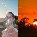Com direito a banho de mangueira, José Loreto compartilha dia de folga no pôr do sol do Pantanal
