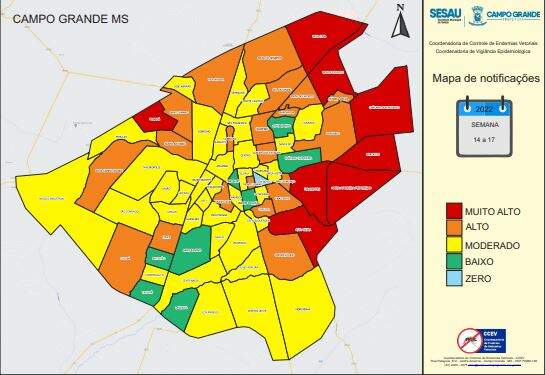 mapa dengue - Campo Grande tem 4 mil casos de dengue neste ano e só um bairro sem notificação