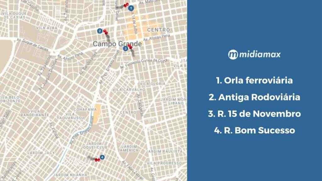 mapa usuarios - Após limpeza na antiga rodoviária, usuários migram para outros locais em Campo Grande