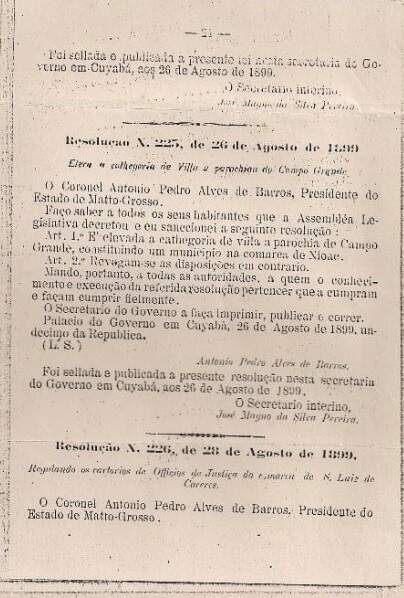 documento aniversario de campo grand - Data do aniversário de Campo Grande é um equívoco e Capital tem muito mais que 122 anos, afirma neto do fundador