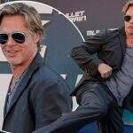 Brad Pitt chuta a perna no ar na première de Bullet Train em Paris 