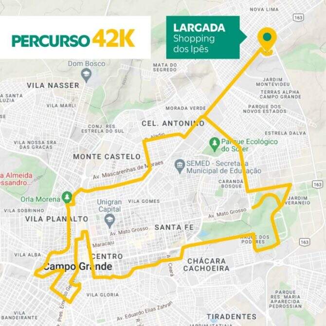 Percurso 42km Maratona de Campo Grande Mapa 768x768 1 - Maratona reúne apaixonados pelo asfalto que comemoram aniversário e até correm com pets