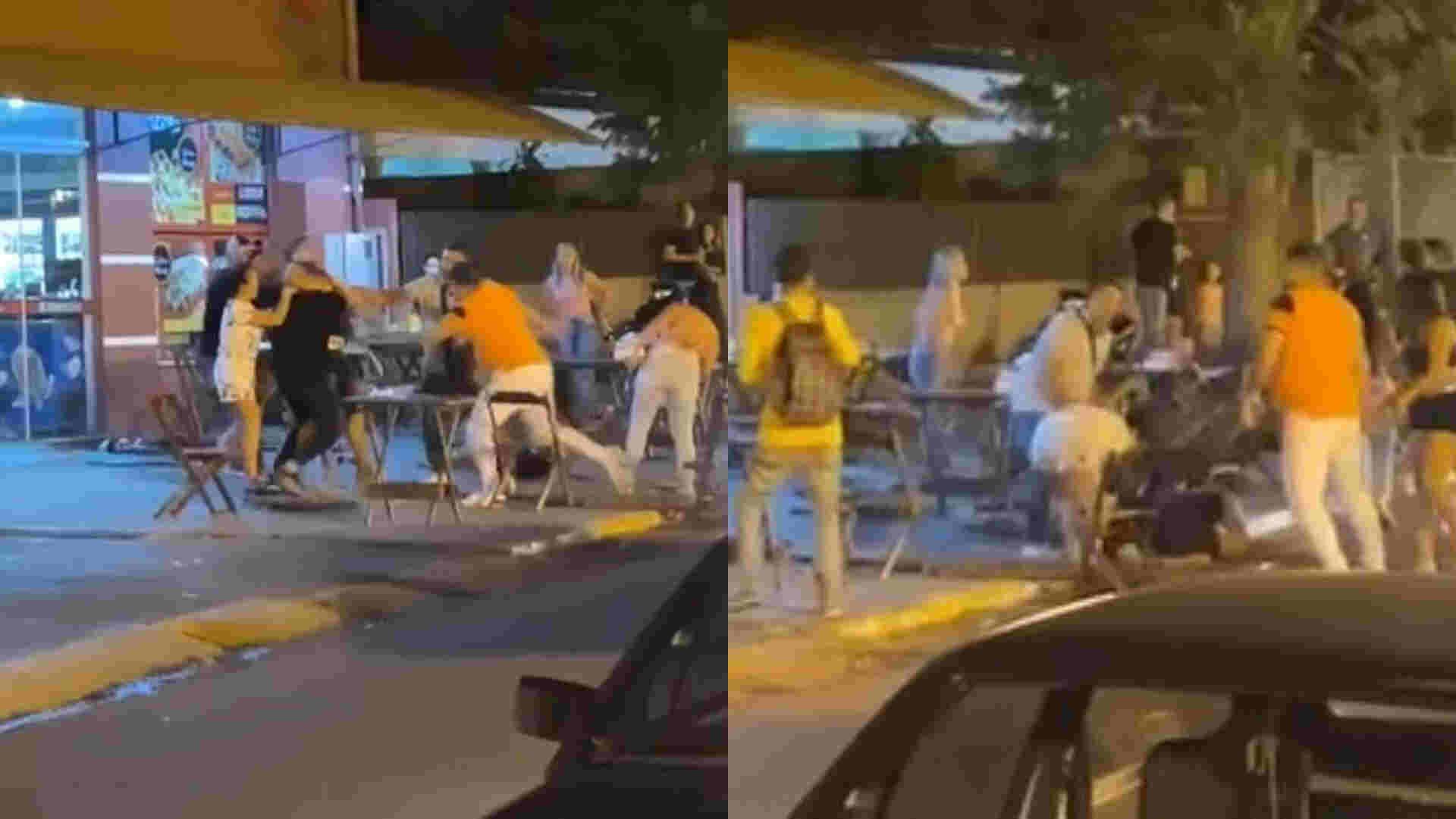VÍDEO: Briga generalizada em frente de pizzaria em MS termina com homem desmaiado