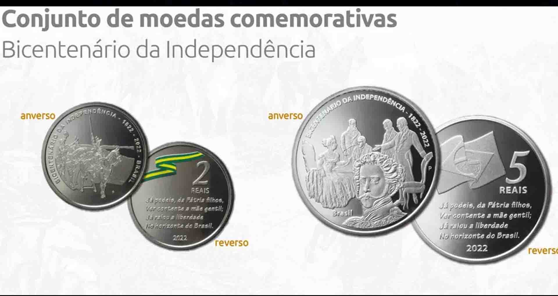 Governo lança moedas coloridas de R$ 2 e R$ 5 em comemoração aos 200 anos da Independência
