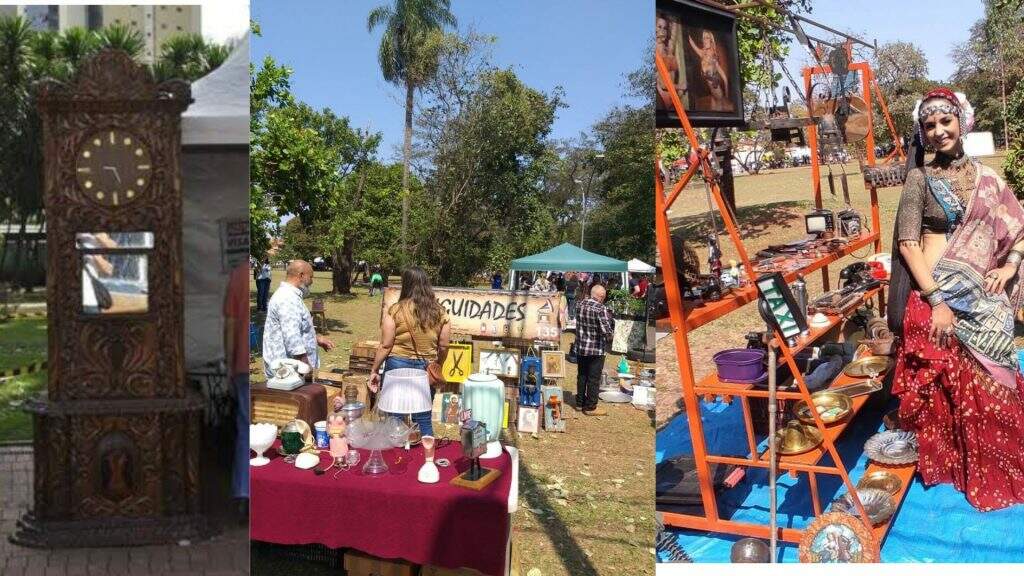 Feira de antiguidades que ocorre desde 2014, em Campo Grande. Foto: Montagem/Jornal Midiamax