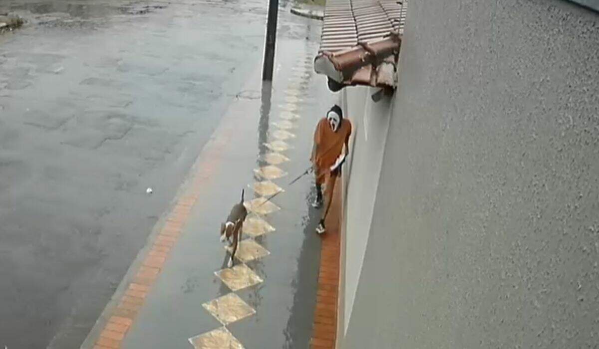 VÍDEO: Vilão de ‘Pânico’ passeia com cachorro e assusta moradores em Campo Grande