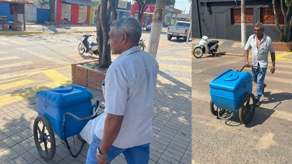 Antônio chegando na distribuidora para pegar mais picolés. Foto: Graziela Rezende/Jornal Midiamax