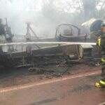 VÍDEO: Carreta é destruída por incêndio após tombar nas margens da BR-262