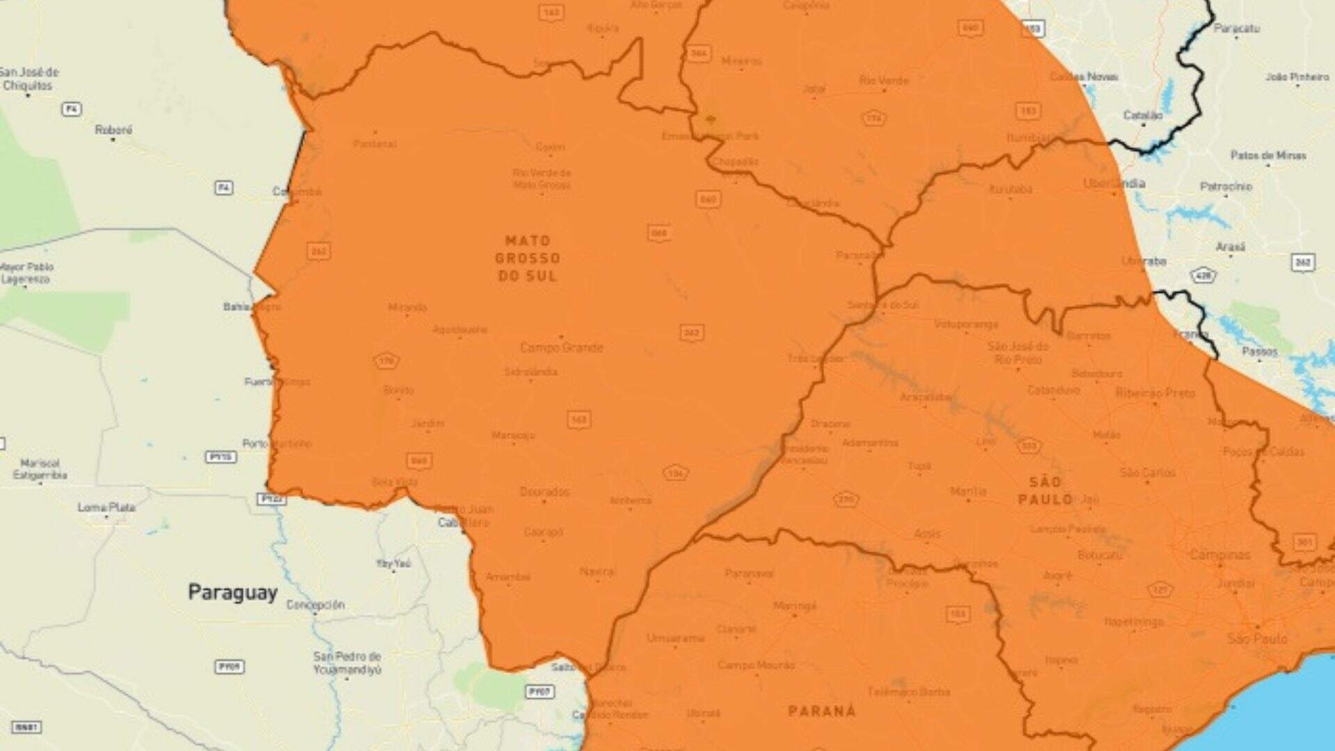 MS entra em alerta de queda de temperatura e tempestade e terá virada de tempo