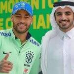 Herdeiro de trono do Catar posa com Neymar e Tite em treino da seleção 