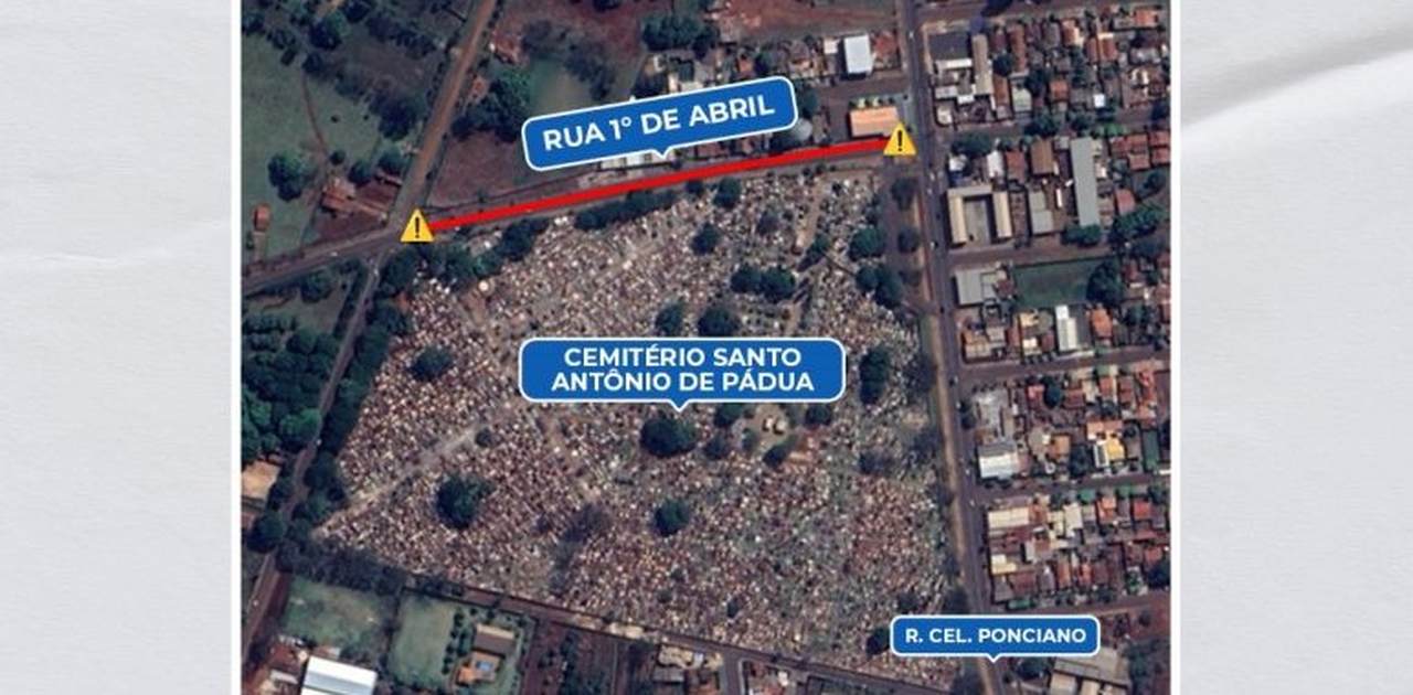 Prefeitura de Dourados interdita trecho de rua que dá acesso a cemitérios no Dia de Finados