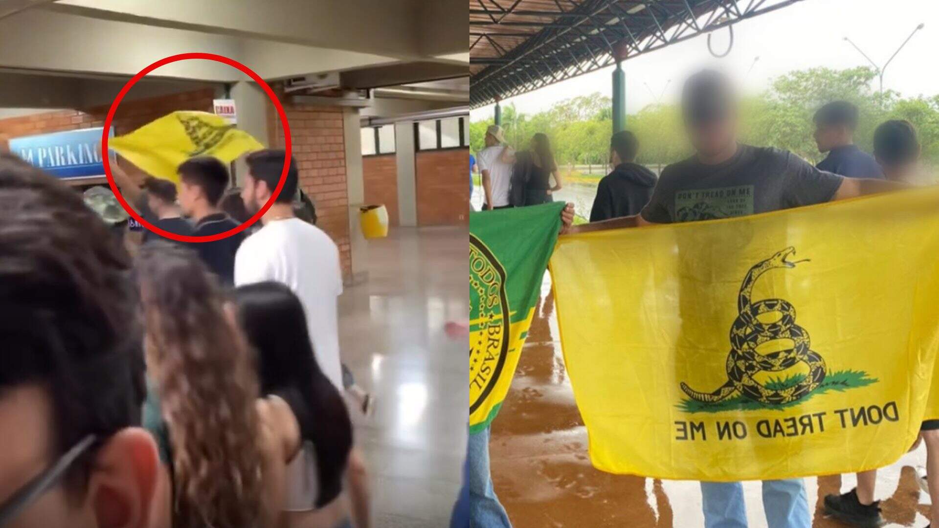Acadêmicos de universidade fazem protesto com bandeira ligada à grupos de extrema-direita