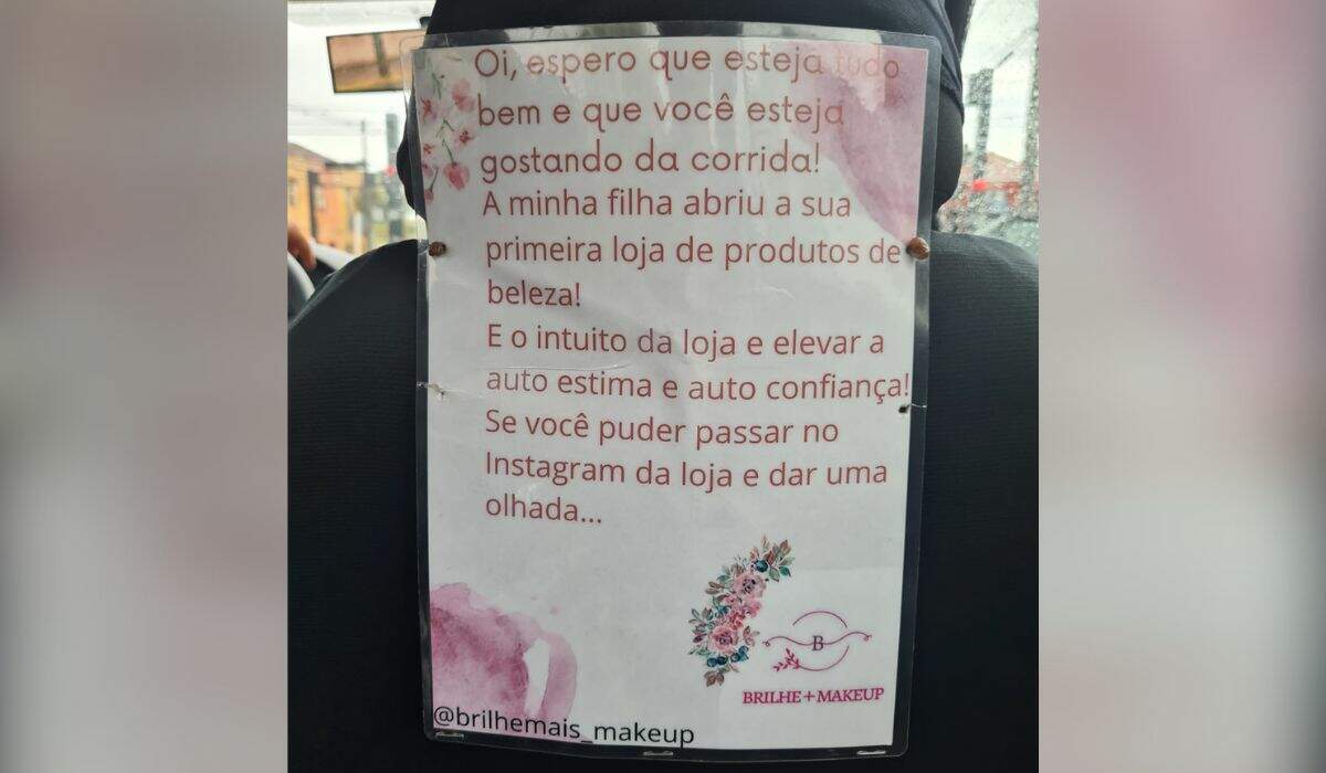 Motorista de app divulga loja da filha com placa durante corridas: ‘ganho seguidores todo dia’