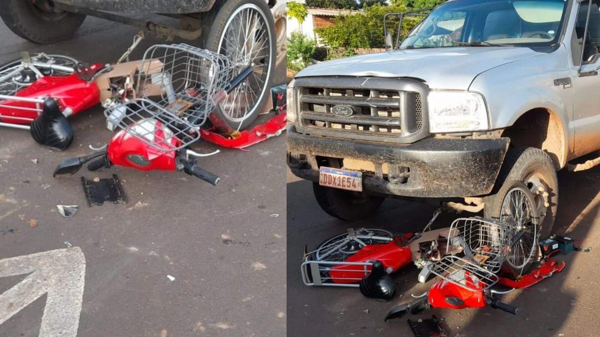 Idosa morre a caminho de hospital após acidente entre bicicleta elétrica e caminhonete em MS