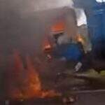 Vídeo: caminhão caçamba pega fogo na MS-178 entre Bonito e Bodoquena