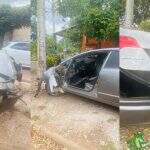 Dias após acidente, carro abandonado em rua intriga moradores de Campo Grande