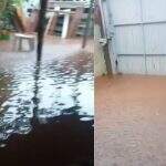 ‘Vou pescar na rua’: água invade terreno e moradora do Jardim Nhanhá fica ilhada durante chuva