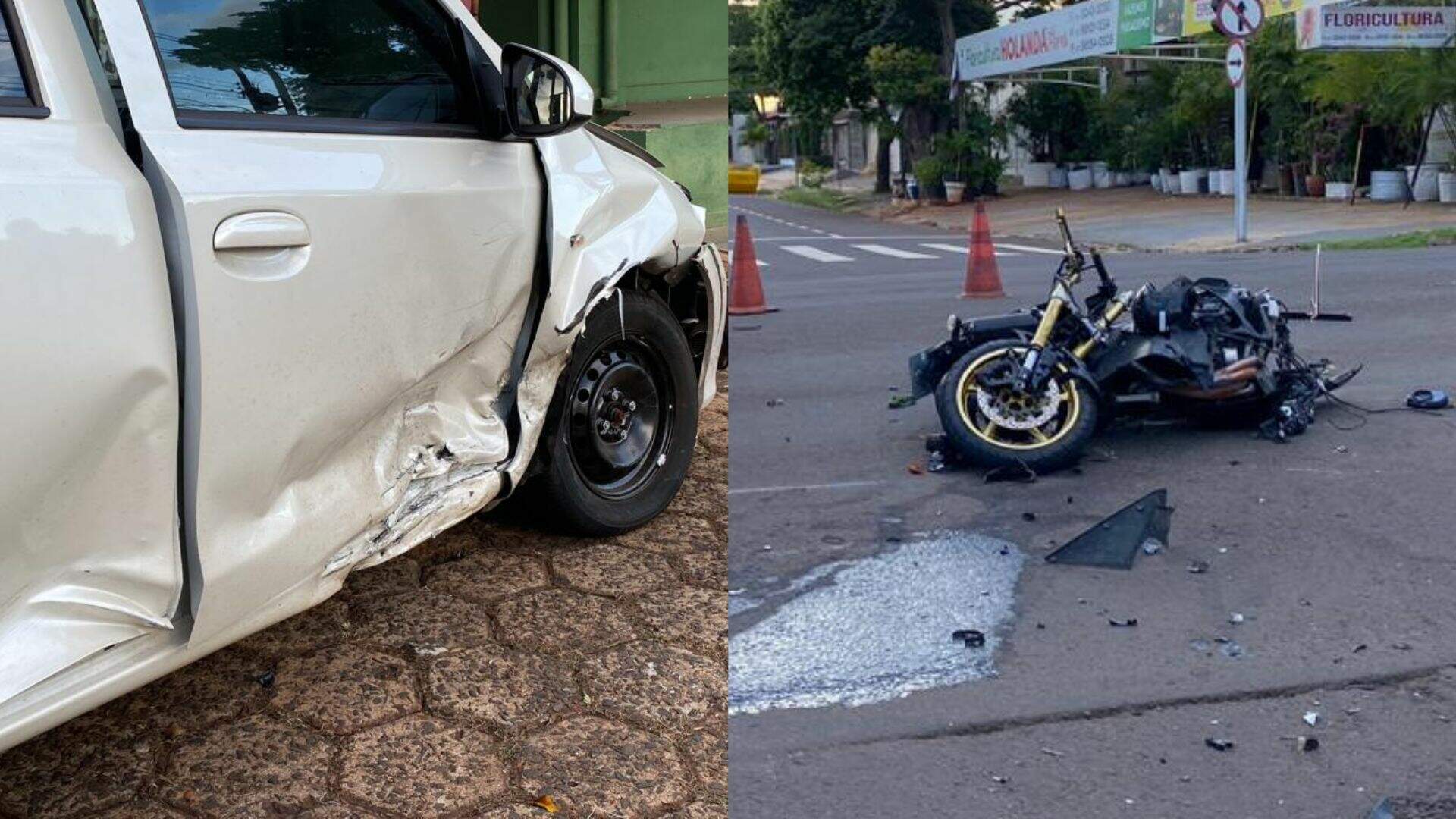 Motociclista fica estado em grave após bater em carro que fez conversão proibida