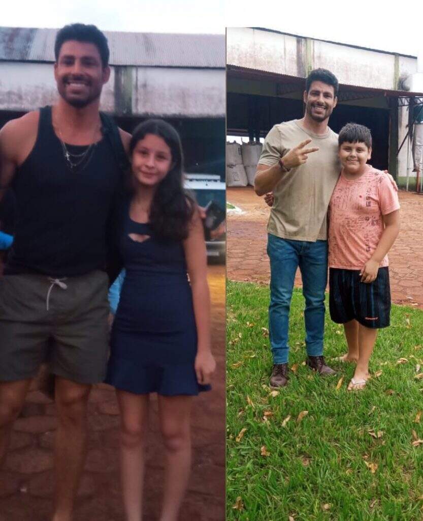Filhos de Myrian também tiraram foto com o ator - (Imagens: Arquivo Pessoal) Cauã Reymond Sopa Paraguaia