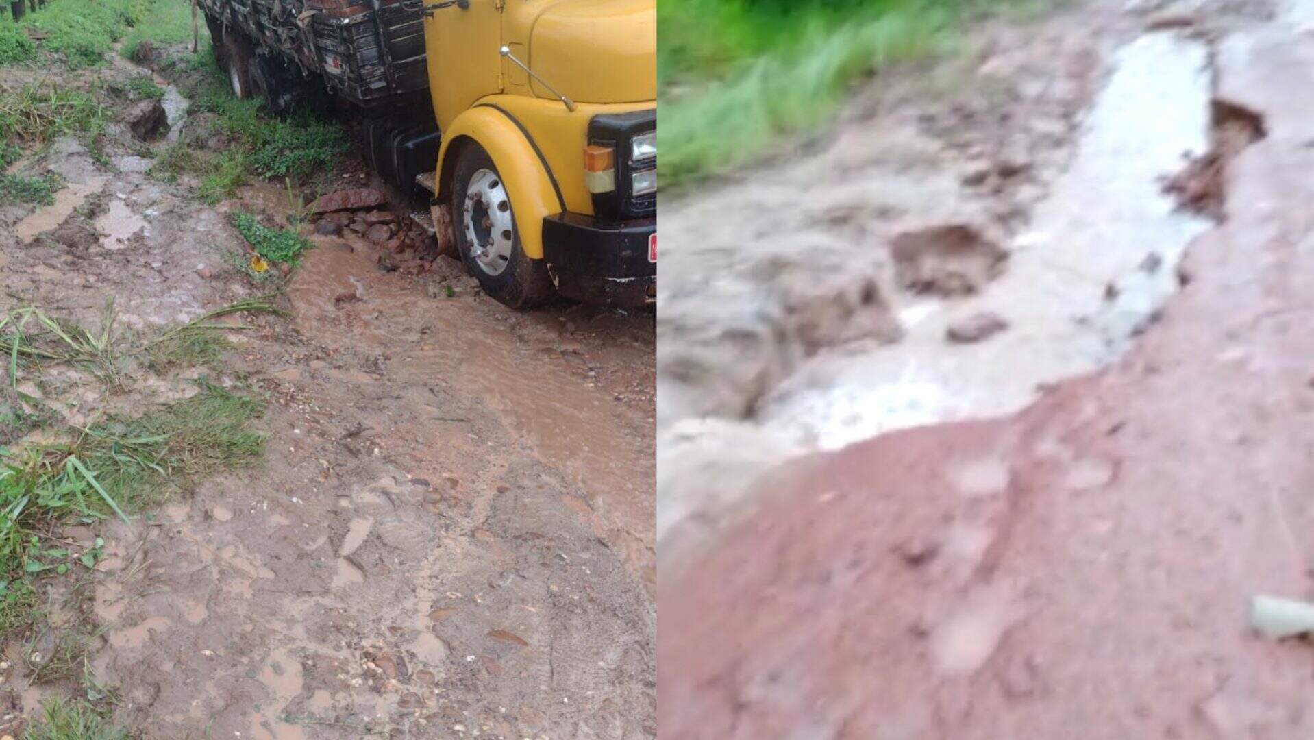 Chuva destrói estrada vicinal e família fica refém de manutenção em Dois Irmãos do Buriti