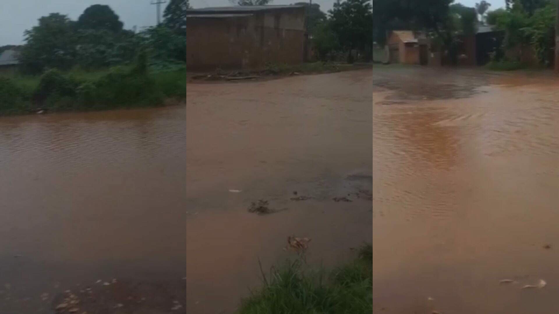 Rua desaparece e vira rio durante temporal no Santa Emília