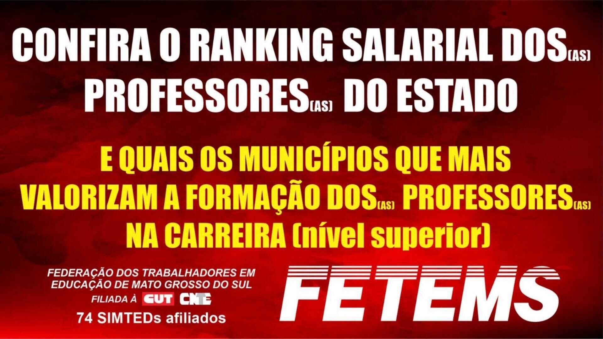 Confira o ranking salarial dos Professores do Estado de Mato Grosso do Sul