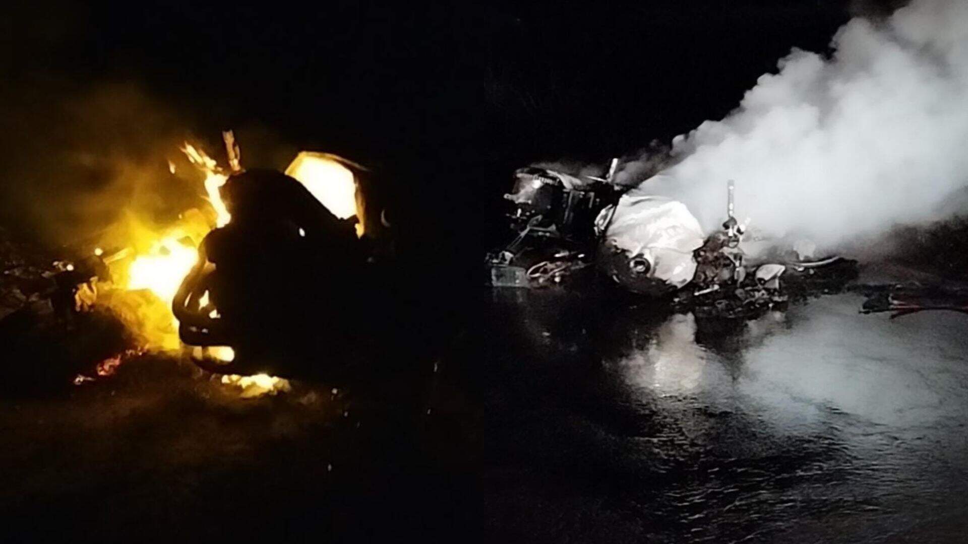 Motocicleta é destruída por fogo, após colisão com carro na BR-376 em MS