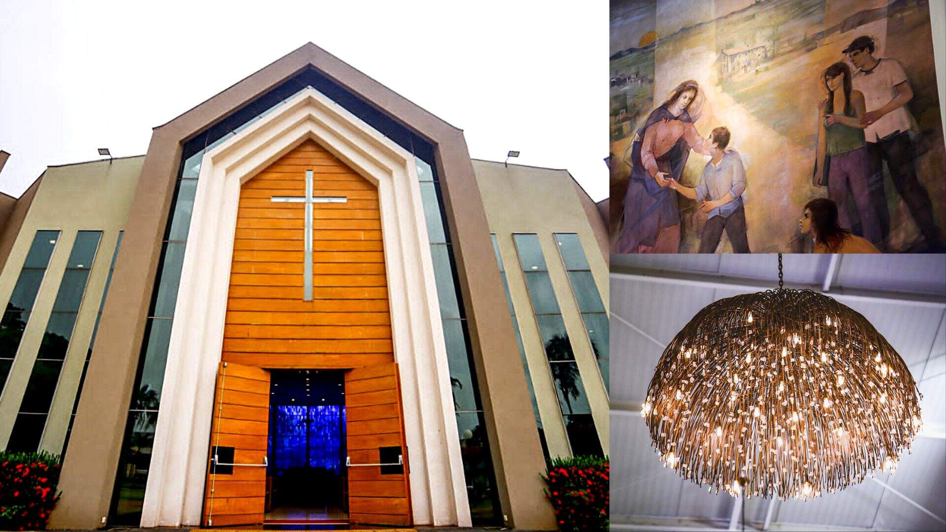 Única igreja universitária de MS impressiona com ‘pinturas em 3D’ e lustres que imitam tuiuiús