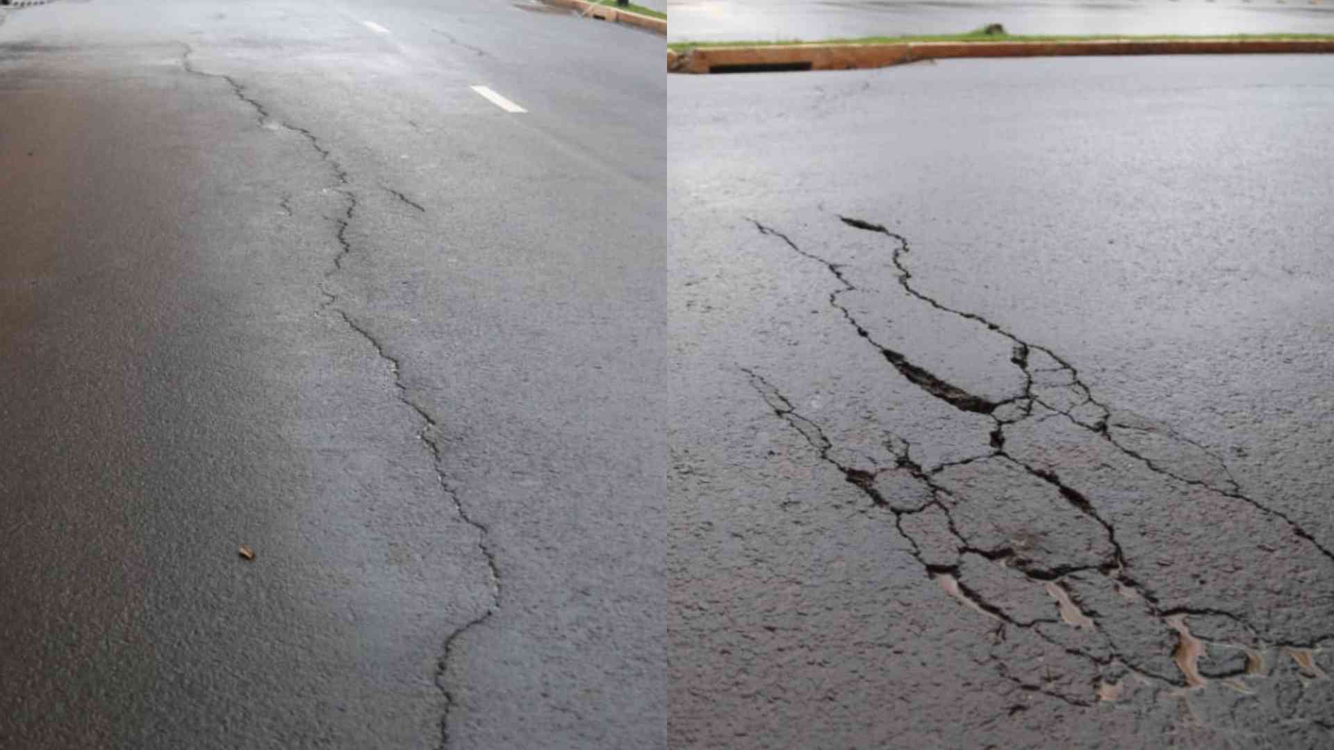 Após nova chuva, cratera aumenta no Lago do Amor e asfalto enche de rachaduras