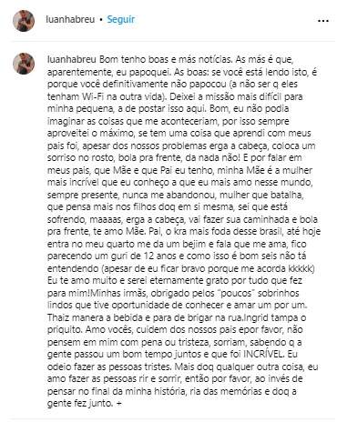 Trecho da carta de Luan