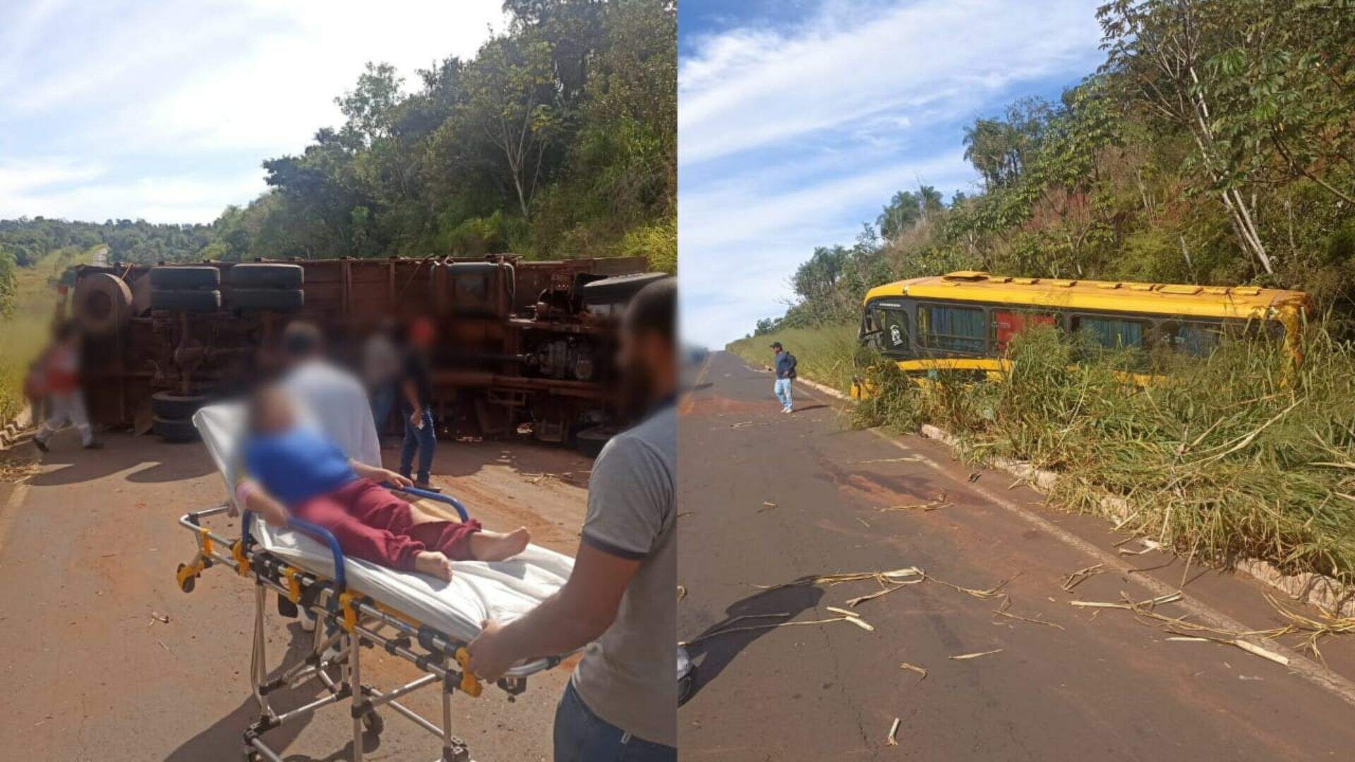 Acidente com ônibus de secretaria de educação deixa criança ferida na MS-295
