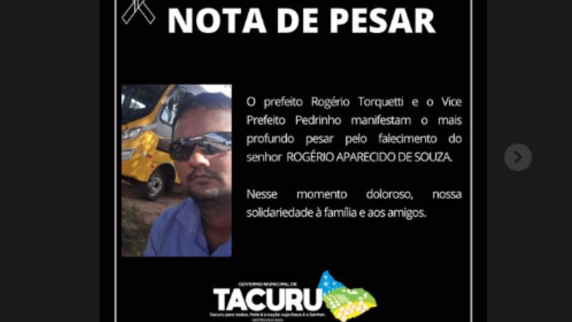 Prefeitura de Tacuru publica nota de pesar e lamenta morte de servidor