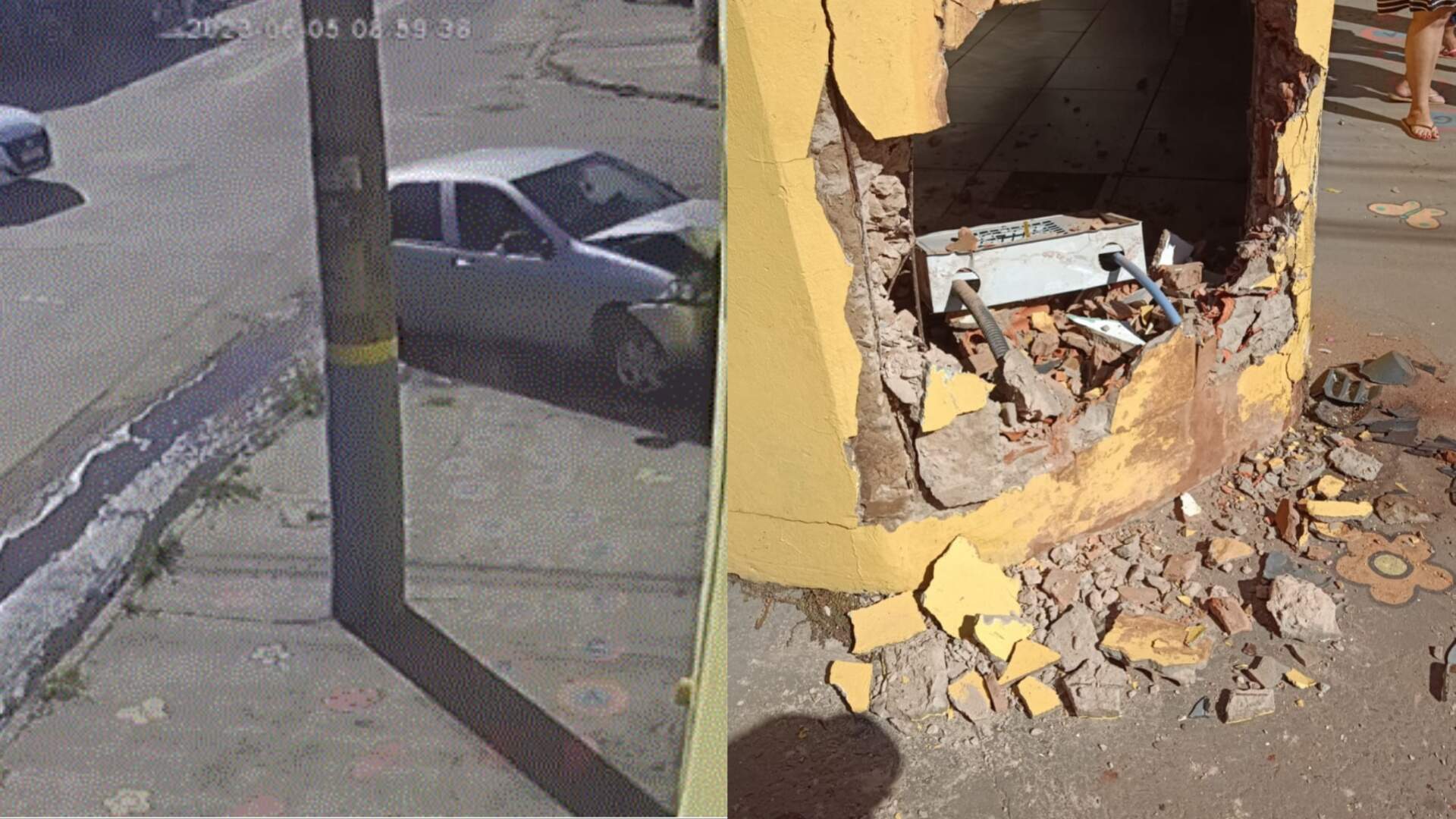 VÍDEO: Carro fura ‘pare’, perde controle e bate em muro de creche no Centro Oeste