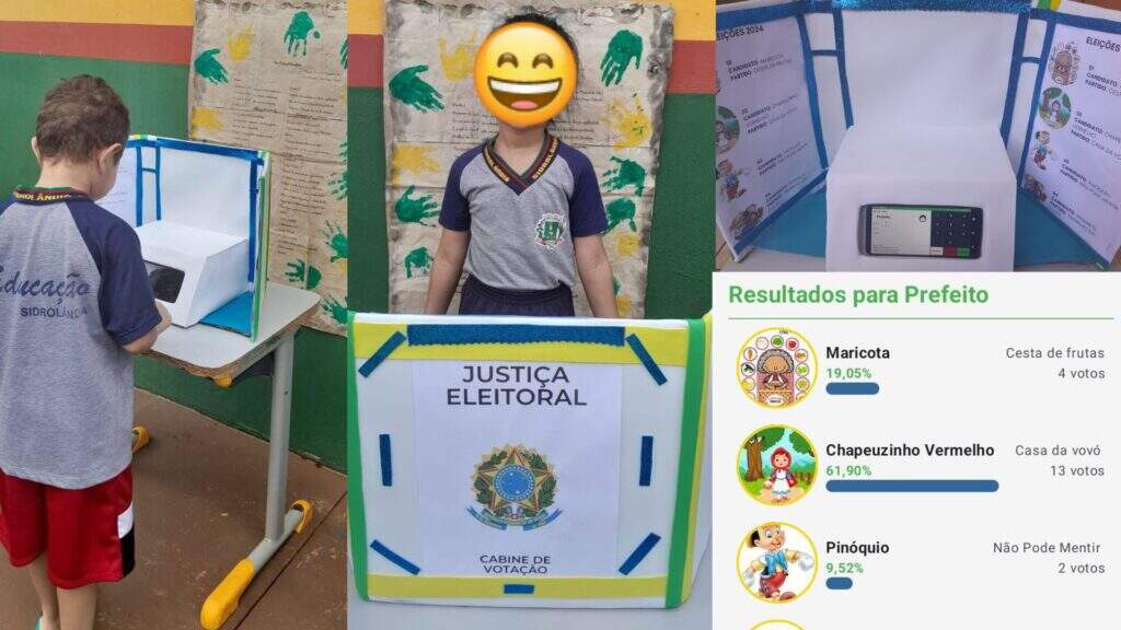 Crianças tiveram a experiência de escolher um candidato e votar em personagem favorito - (Fotos: Arquivo Pessoal)